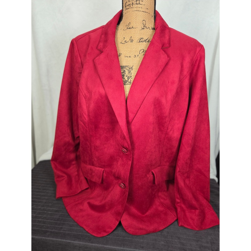 Isaac Mizrahi Live Estate Faux Suede Blazer Women XLP Red Excellent Paisley